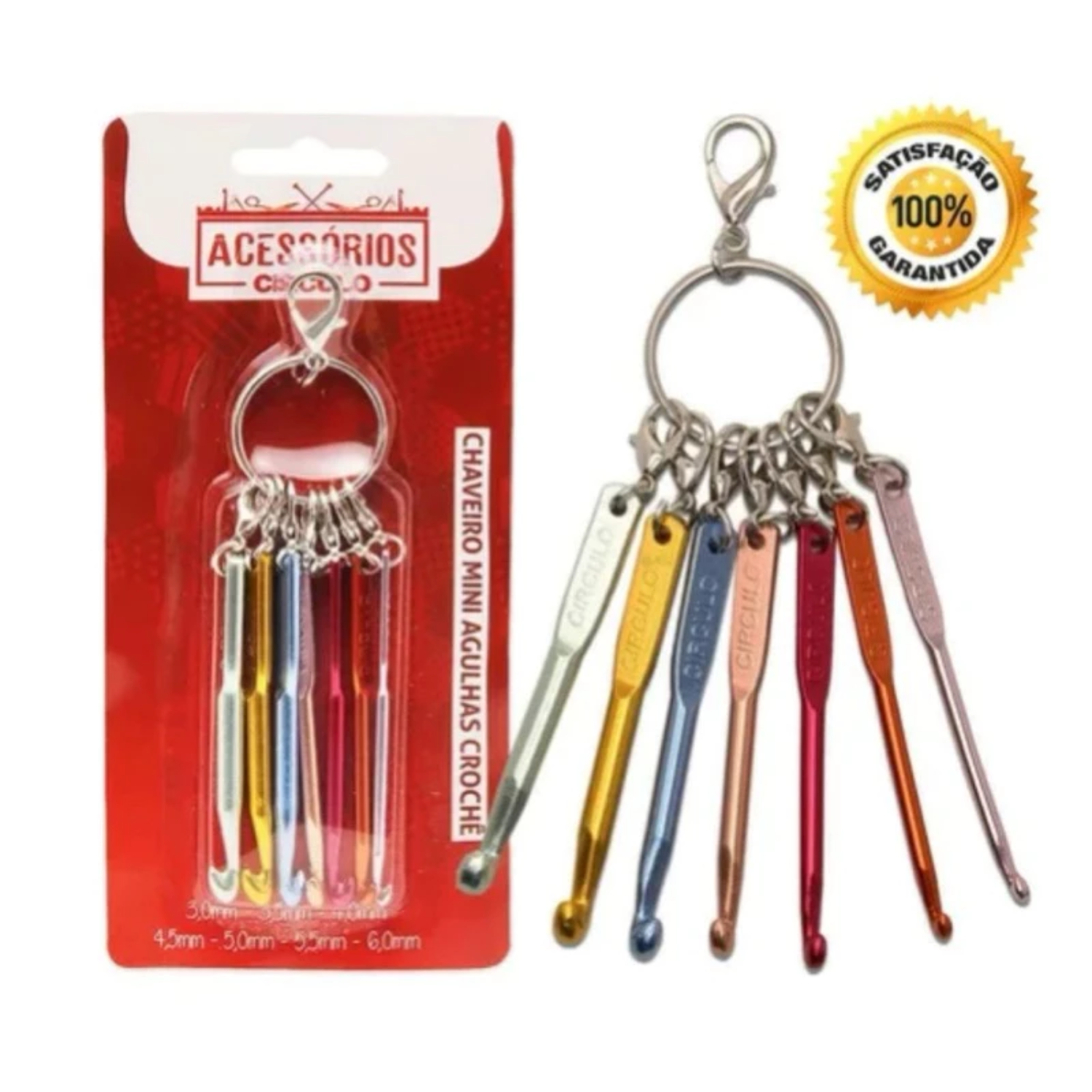  Mini Chaveiro Agulhas De Crochê Círculo De 3,0mm á 6,0mm