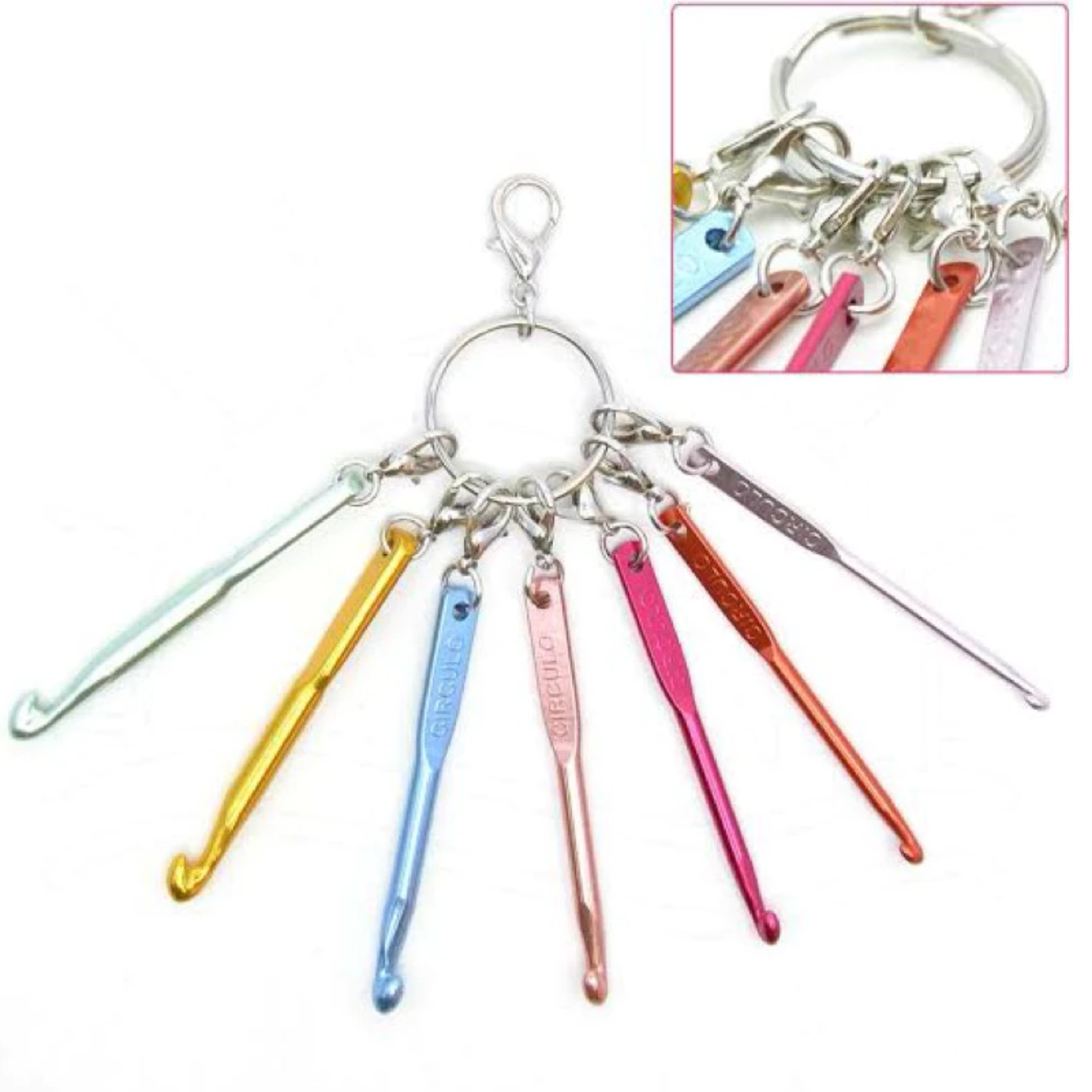  Mini Chaveiro Agulhas De Crochê Círculo De 3,0mm á 6,0mm