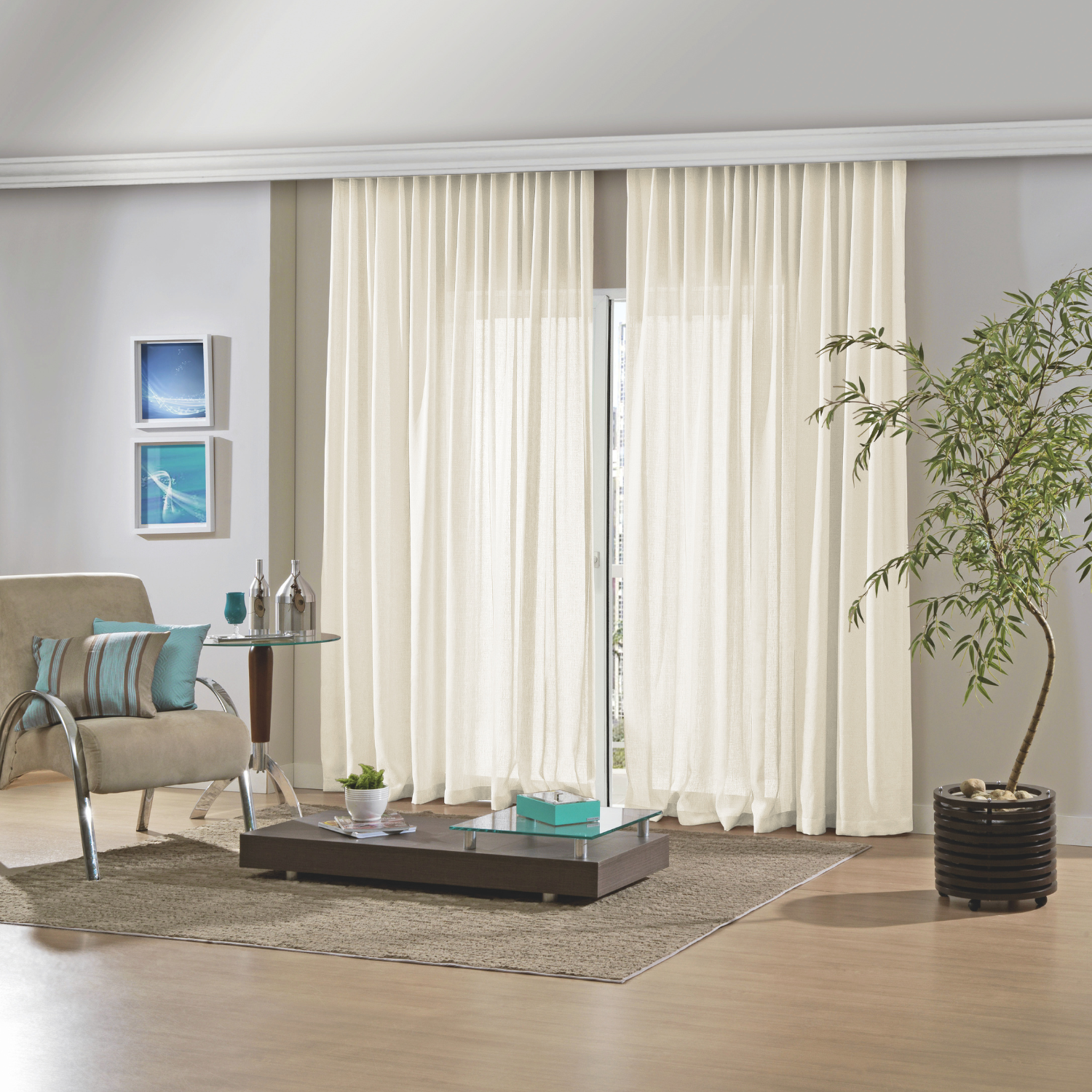 CORTINA RÚSTICA PRIMITIVE  2,00 X 2,30 MARFIM - COM ILHÓS PARA VARÃO